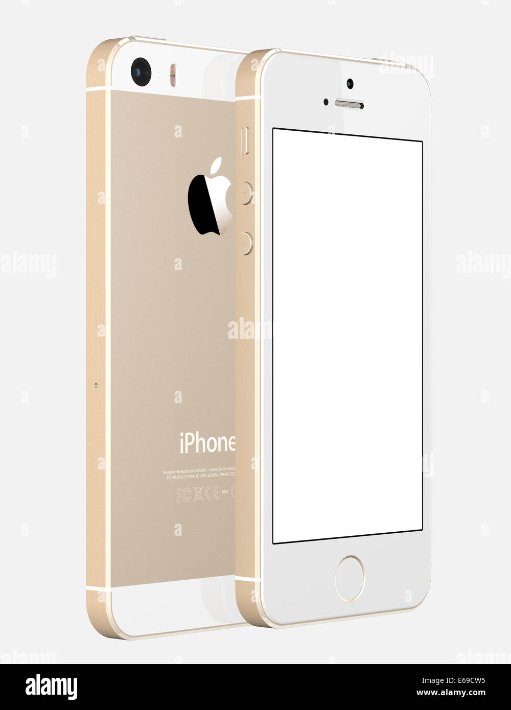 Vorderansicht eines Apple iPhone 5 s einen leeren weißen Bildschirm anzeigen Stockfoto