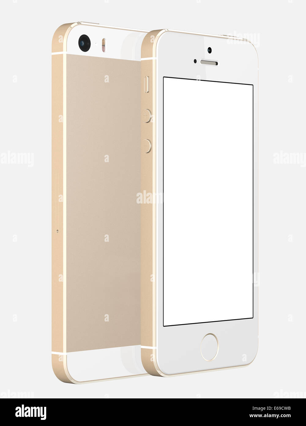 Gold Smartphone mit leeren Bildschirm auf weißem Hintergrund Stockfoto