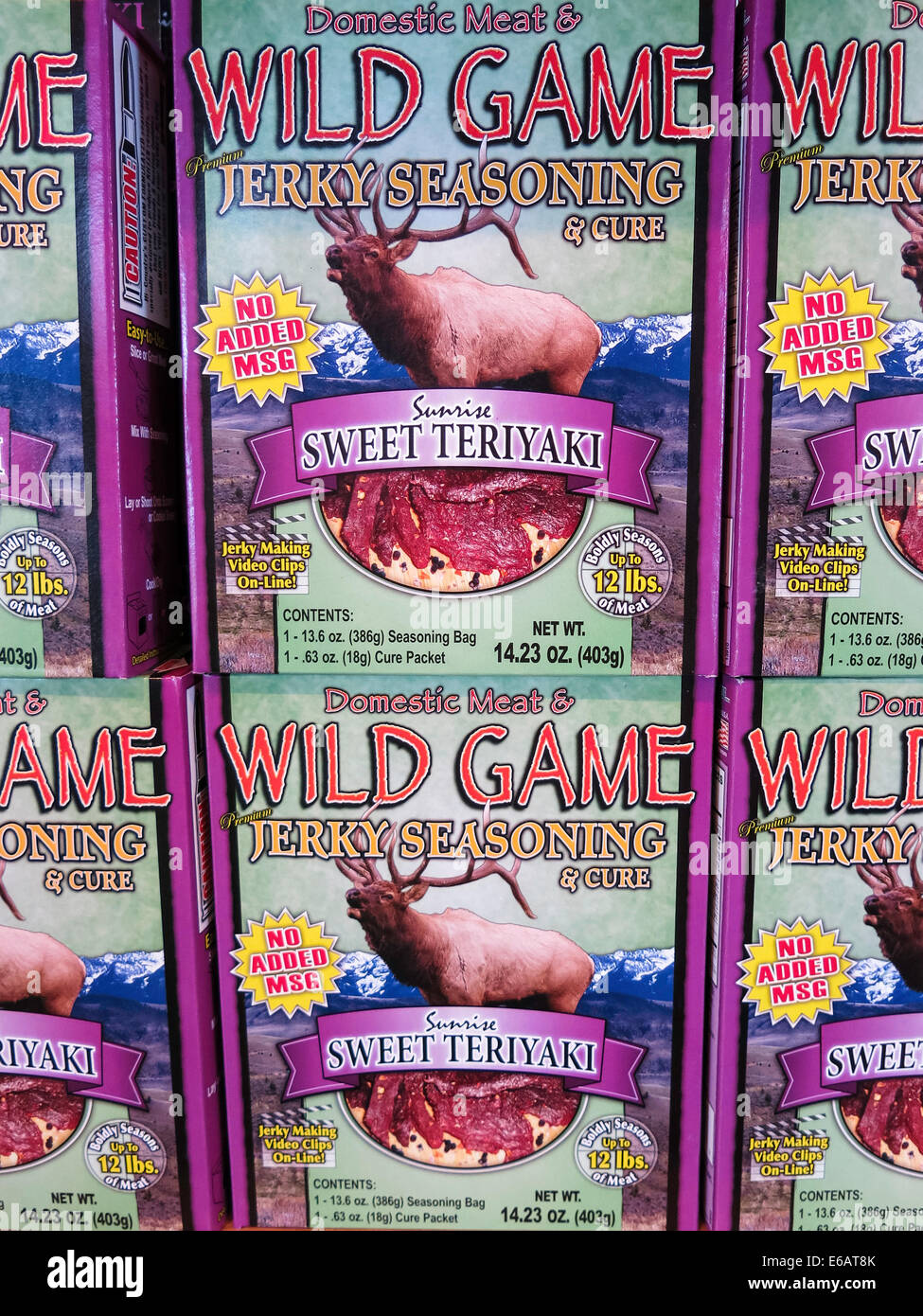 Wildes Spiel ruckelt Würze, Hallo-Land Trading Post, Lincoln, Montana Stockfoto