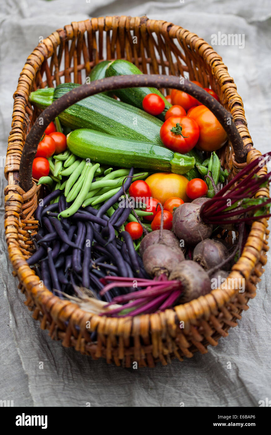 Weidenkorb mit Gemüse Stockfoto