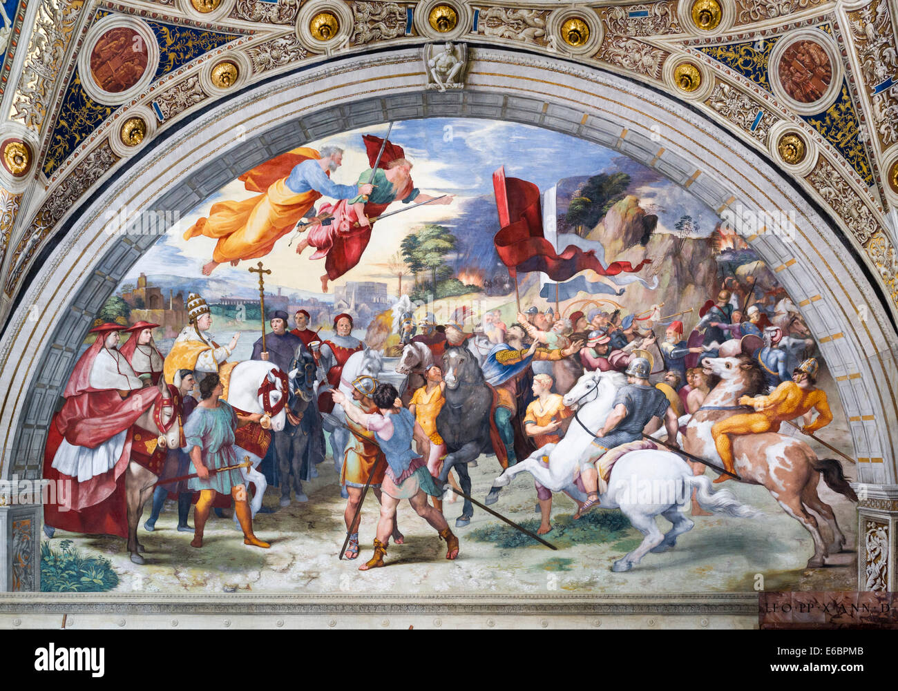 Das Treffen der Leo der große und Attila, Stanza di Eliodorus, Raphael Zimmer oder Stanze di Raffaello, Fresko von Raffael Stockfoto