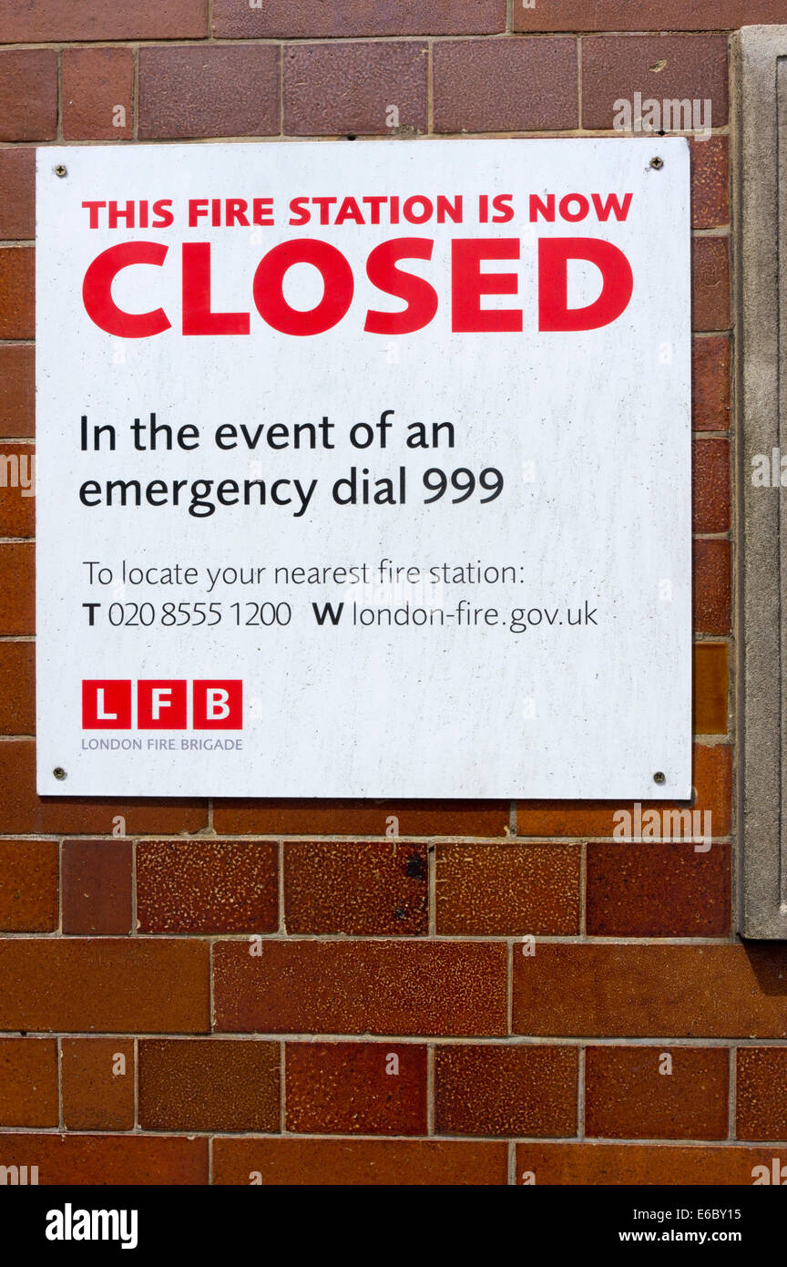 Ein geschlossener anmelden eine Feuerwache in London. Stockfoto