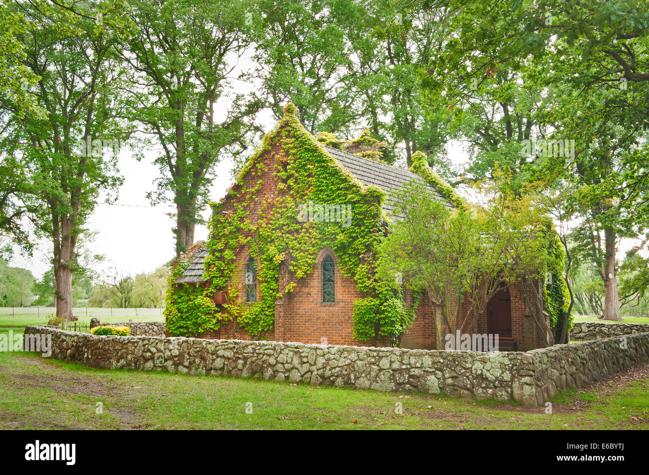 Gostwyck Kapelle umrahmt von Ulmen. Stockfoto