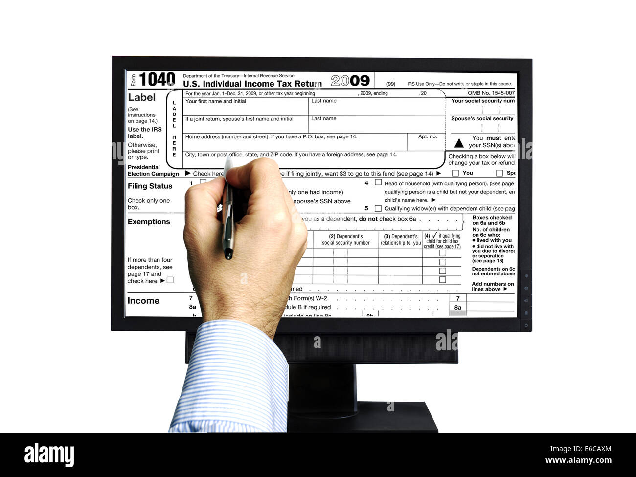 Konzept für Steuern Formular online ausfüllen Stockfoto