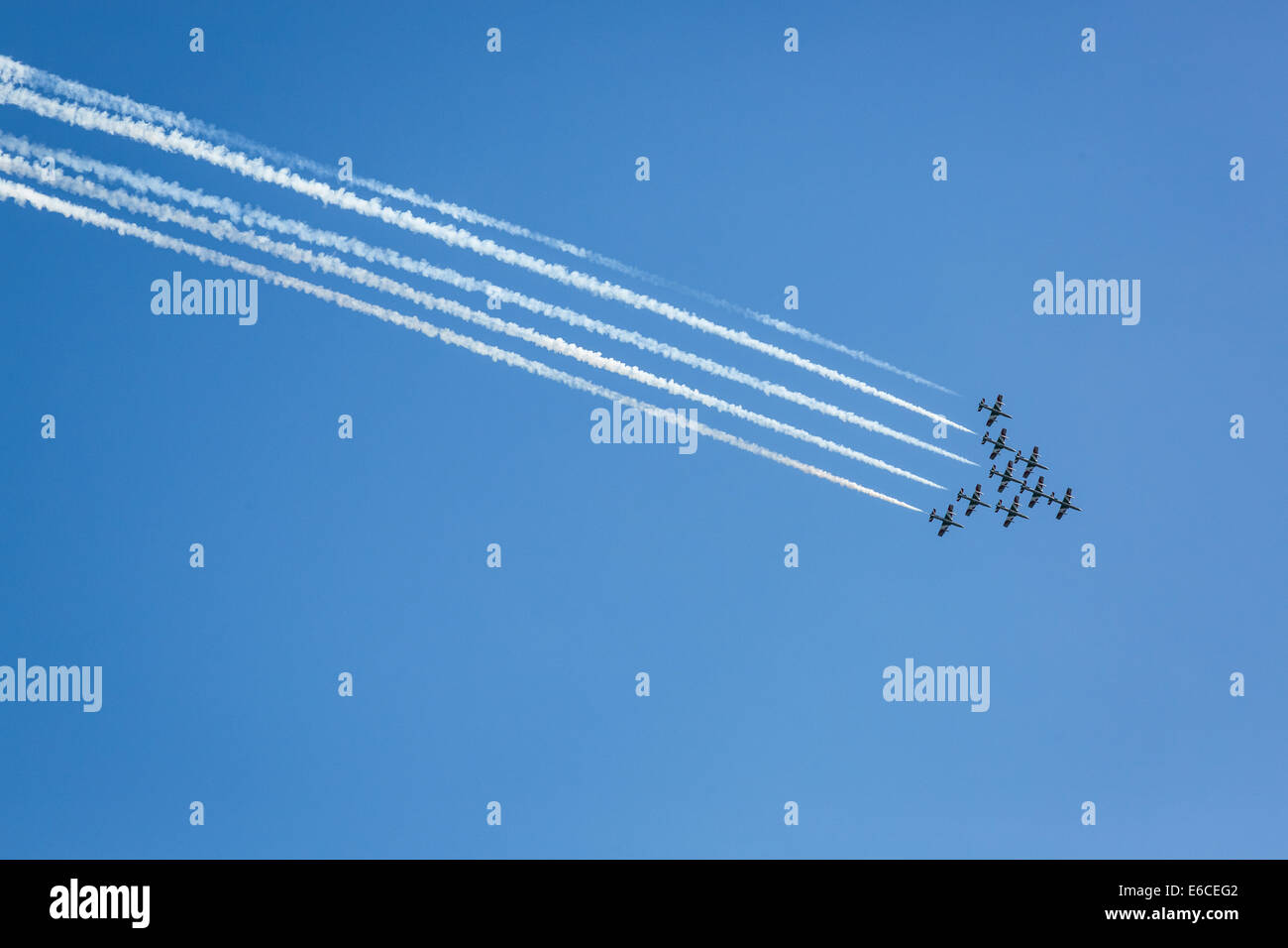 Die Frecce Tricolori offiziell bekannt als 313° Gruppo Addestramento Acrobatico, ist das Kunstflug Demonstration Team in Italien. Stockfoto