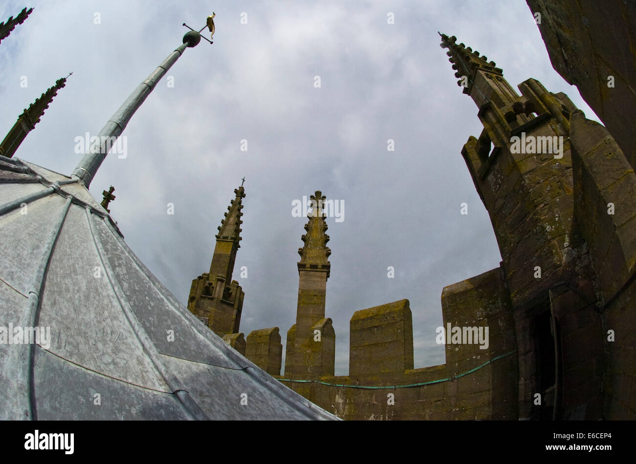 Vogelperspektive auf Ludlow und die Shropshire Hügel von der Spitze der Pfarrei Kirche der St. Laurence, Ludlow Stockfoto