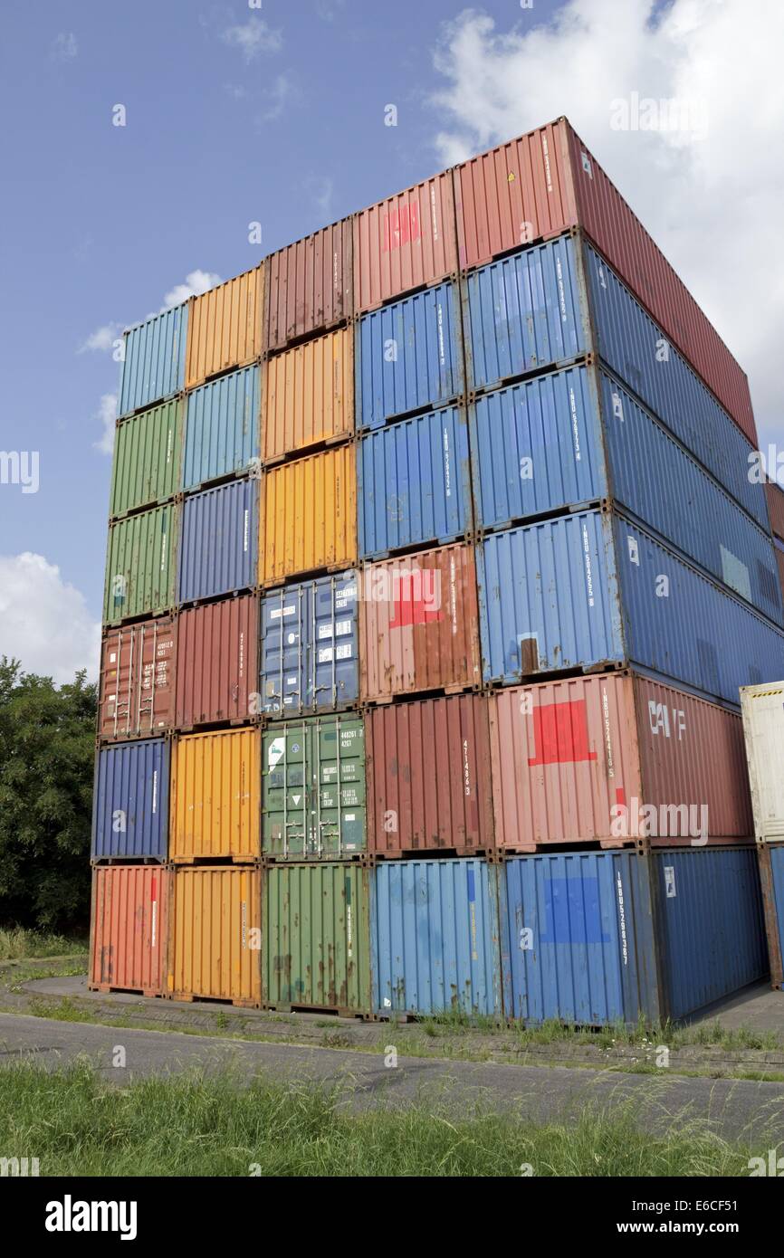 Container, Reiherstieg-Hauptdeich, Wilhelmsburg, Hamburg, Deutschland Stockfoto