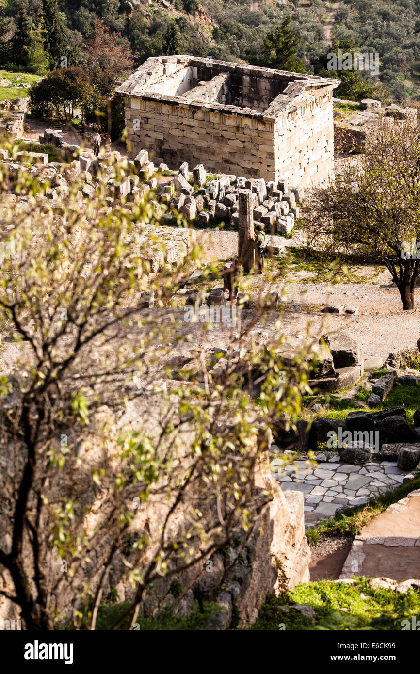 Schatzkammer der Korinther in das Orakel von Delphi, Griechenland Stockfoto