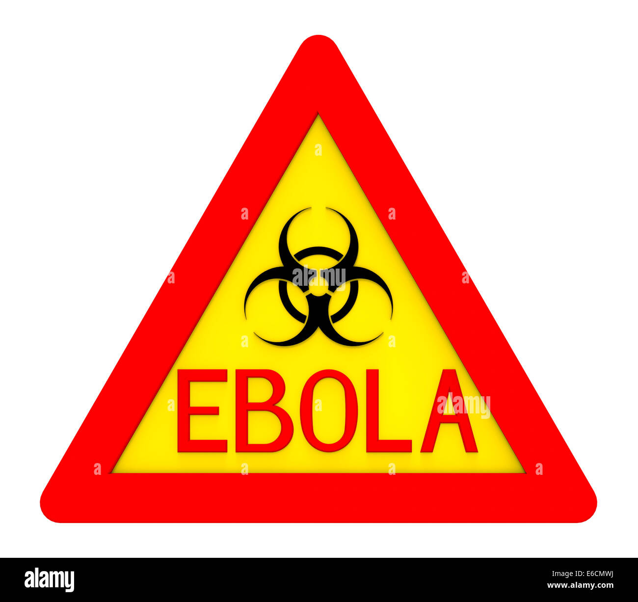 Ebola-Biohazard Zeichen isoliert auf weißem 3d render Stockfoto