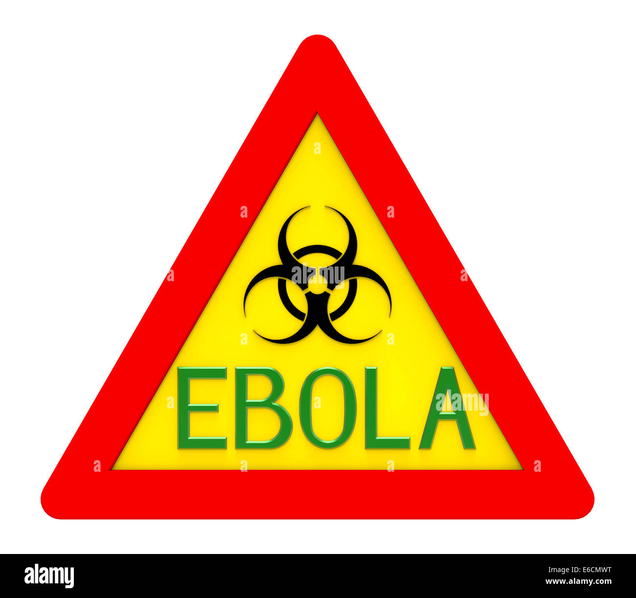 Ebola-Biohazard Zeichen isoliert auf weißem 3d render Stockfoto
