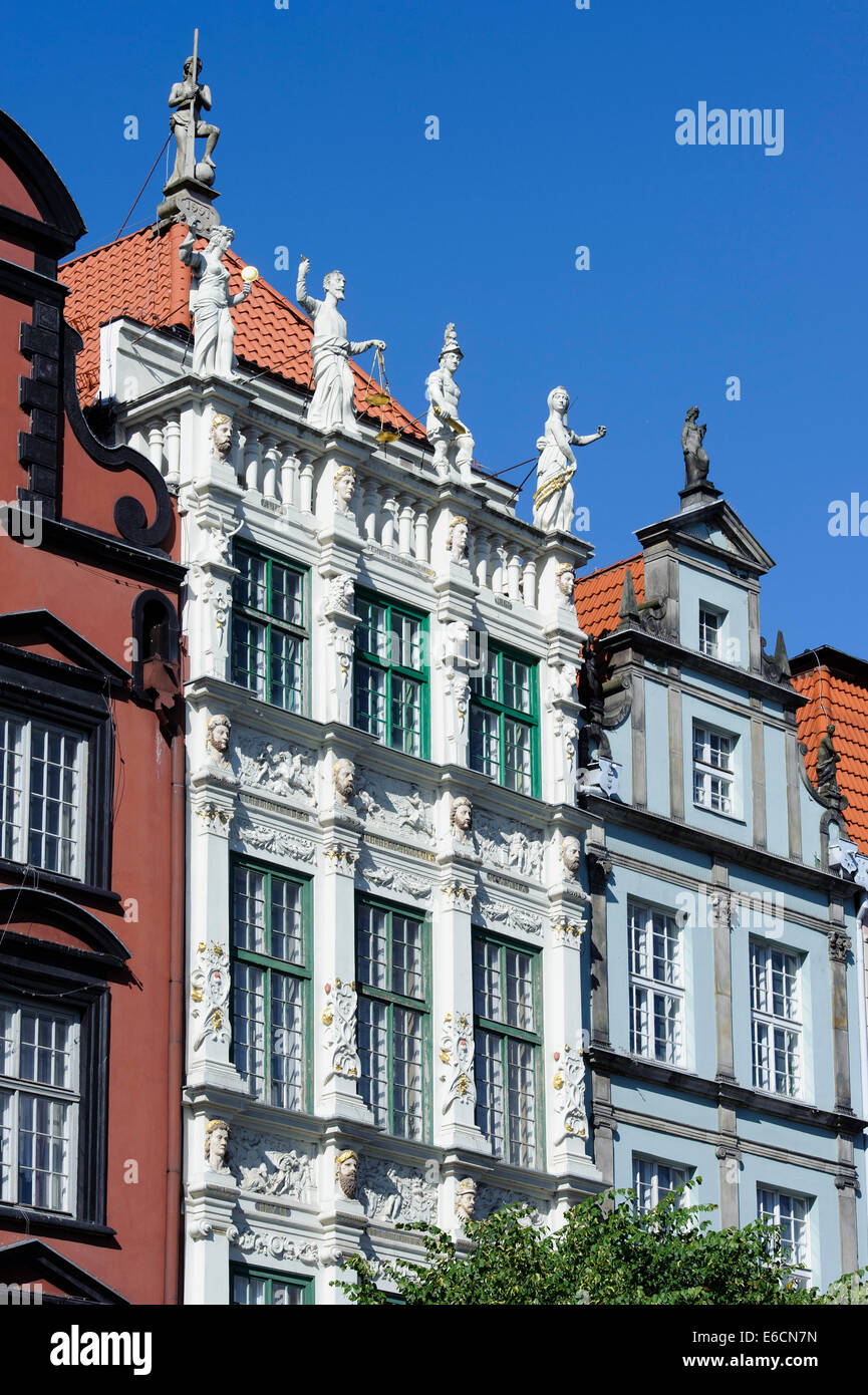 Goldenes Haus Zlota Kamienica auf dem langen Markt (Dlugi Targ) in Danzig, Polen, Europa Stockfoto