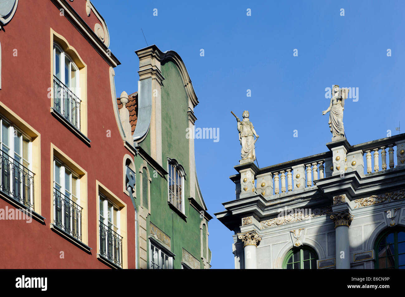 Giebel Häuser und goldene Tor (Brama Zlota) in Danzig, Polen, Europa Stockfoto