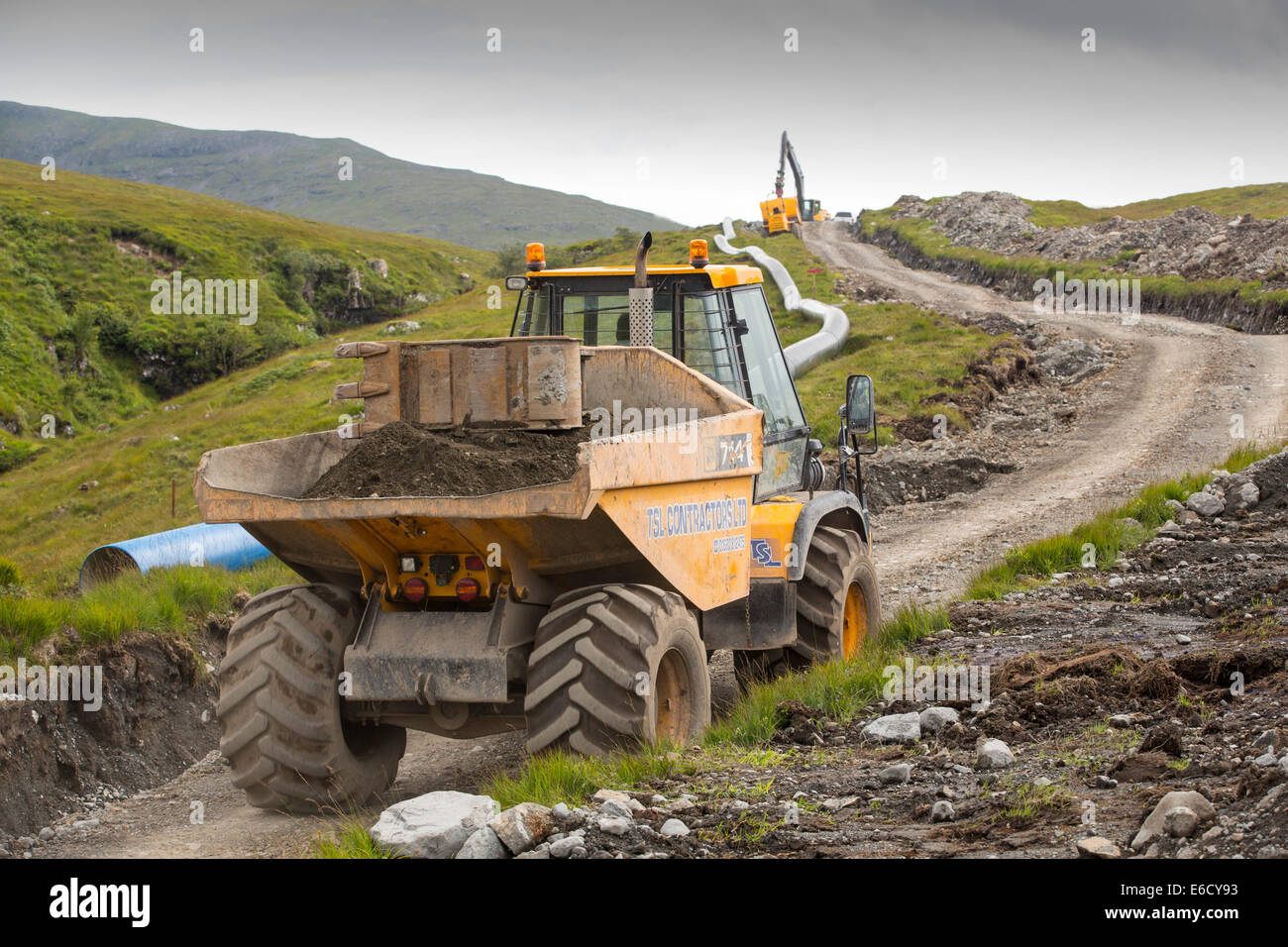 Ein 700 Kw Wasserkraft Pwer Schema gebaut an den Hängen des Ben More auf Mull, Schottland. Stockfoto