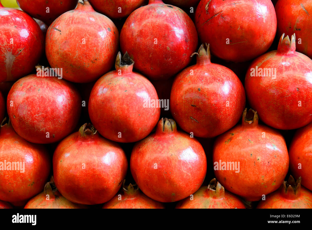 Granatäpfel (Punica Granatum) zu verkaufen, Mysore, Karnataka, Südindien, Indien Stockfoto