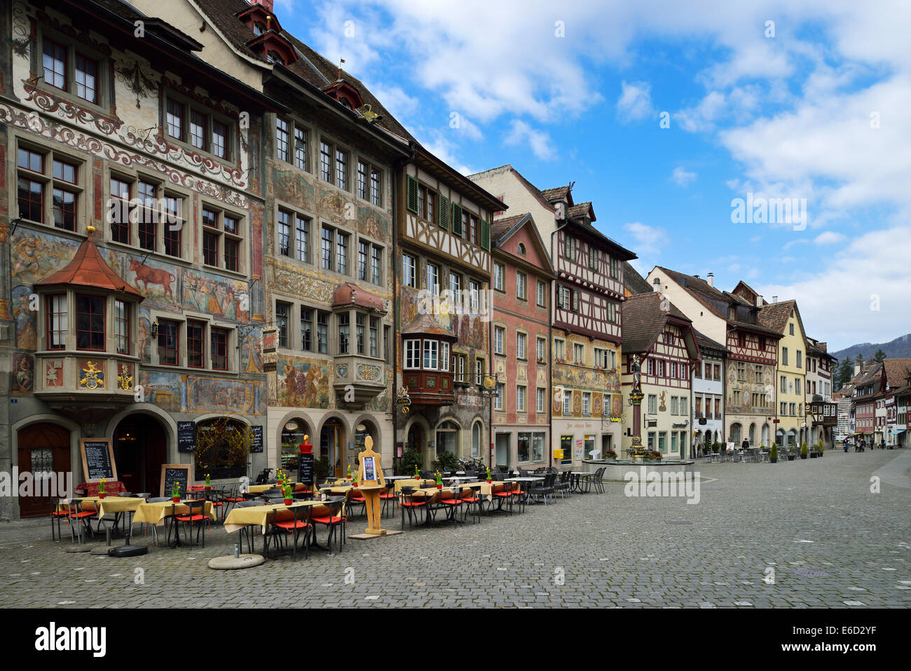 Altstadt mit bemalten Fassaden, Stein am Rhein, Kanton Schaffhausen, Schweiz Stockfoto