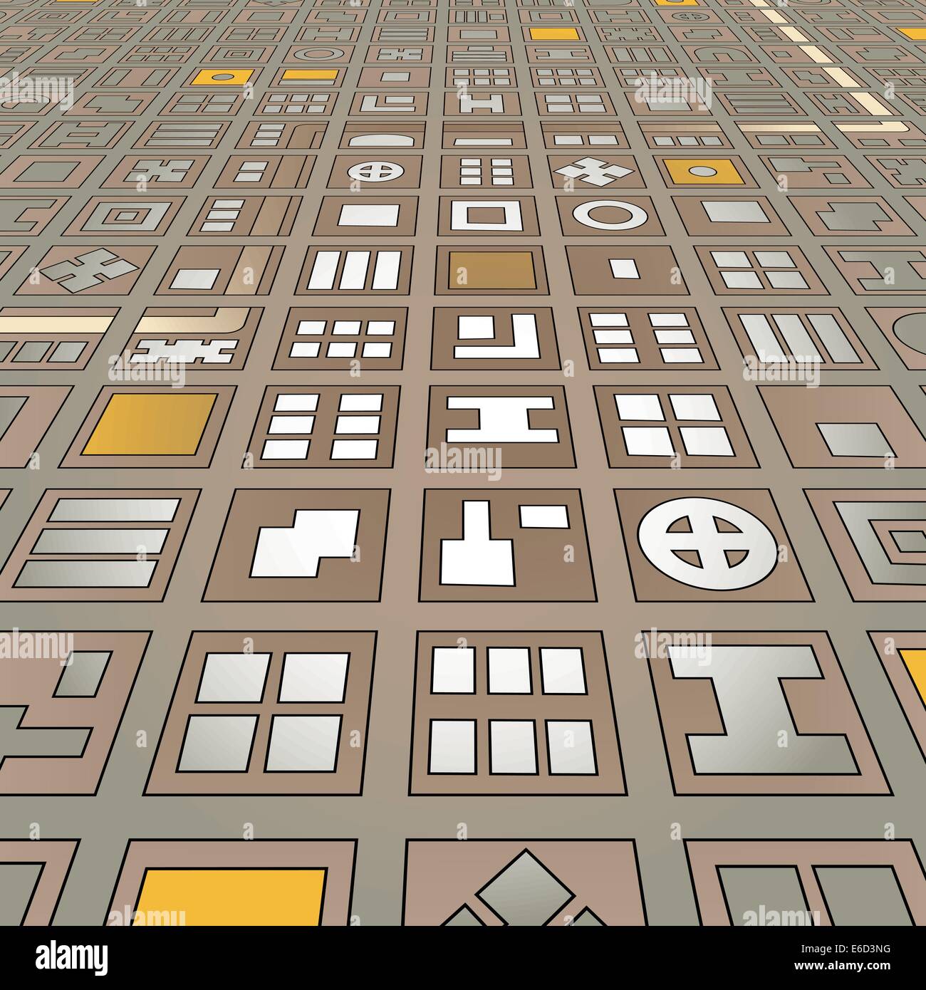 Abstrakte editierbare stilisierte Vektorkarte von einer generischen Stadt in einem Raster aus Sicht der abgewinkelte Stock Vektor