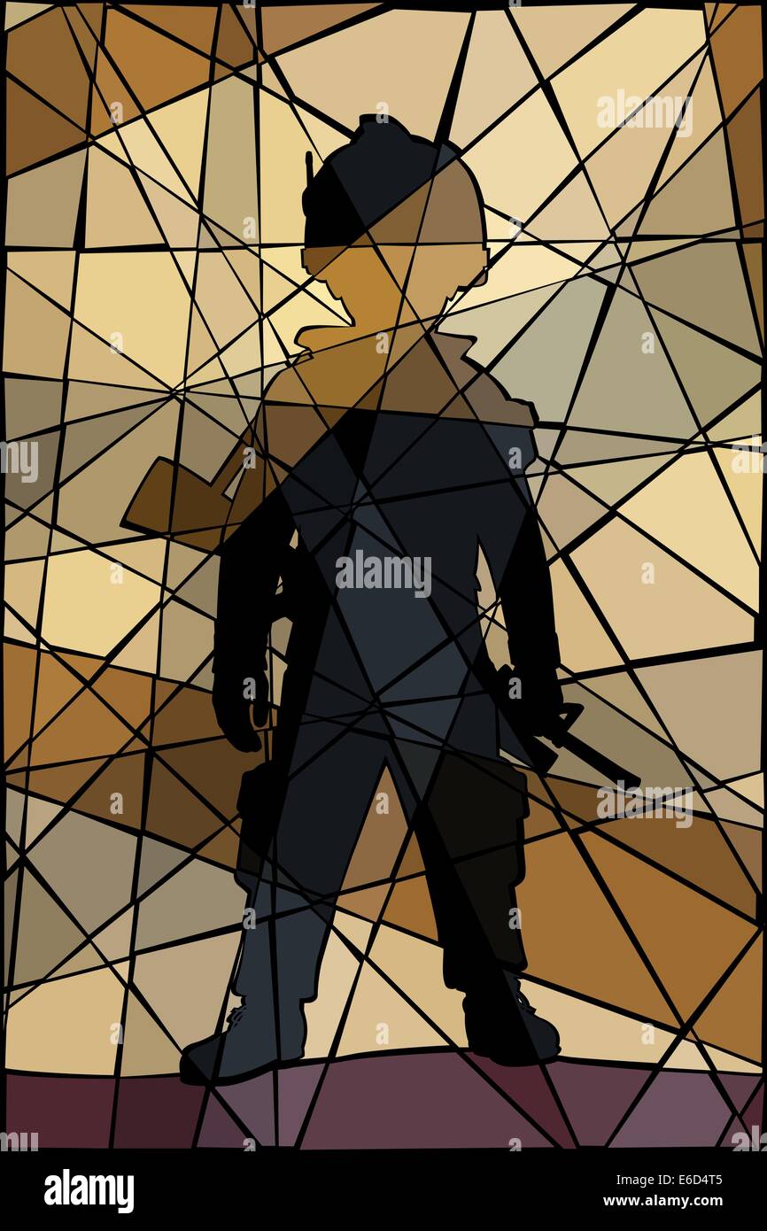 Editierbare Vektorgrafik Mosaik eines Kindes als Soldat verkleidet Stock Vektor