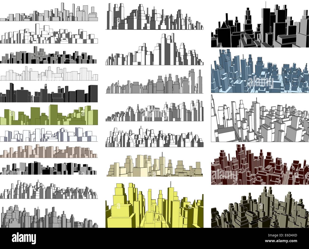 Satz der einfachen 3-dimensionale Skylines bearbeitbares Vektor Stock Vektor