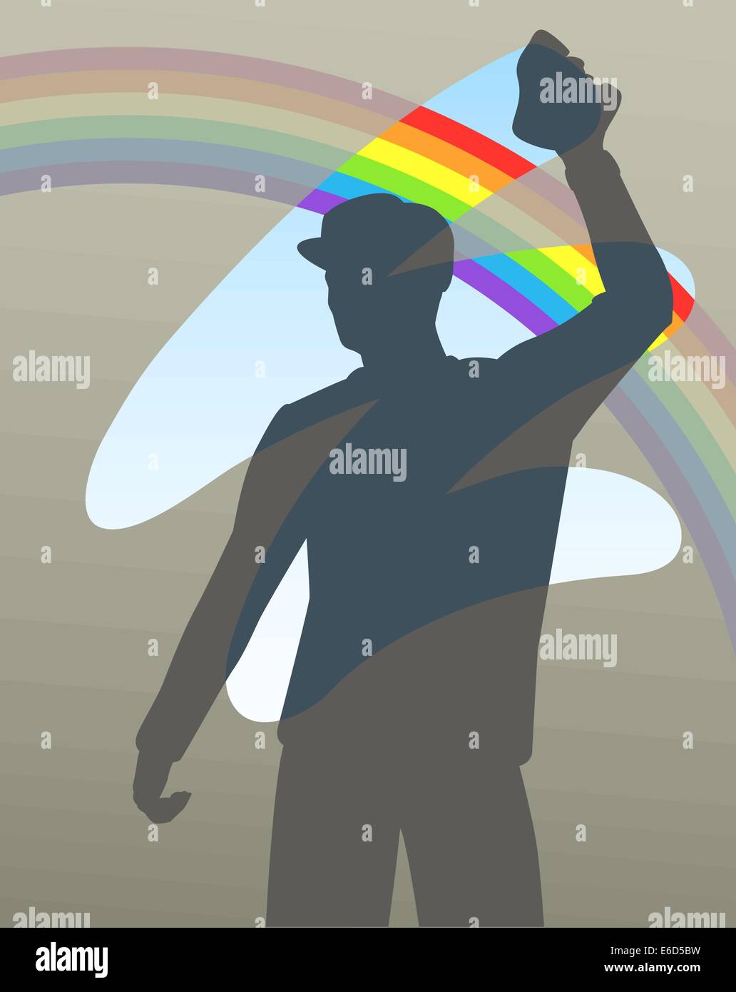 Bearbeitbares Vektor-Illustration eines Mannes ein Fenster Reinigung, einen Regenbogen zu offenbaren Stock Vektor