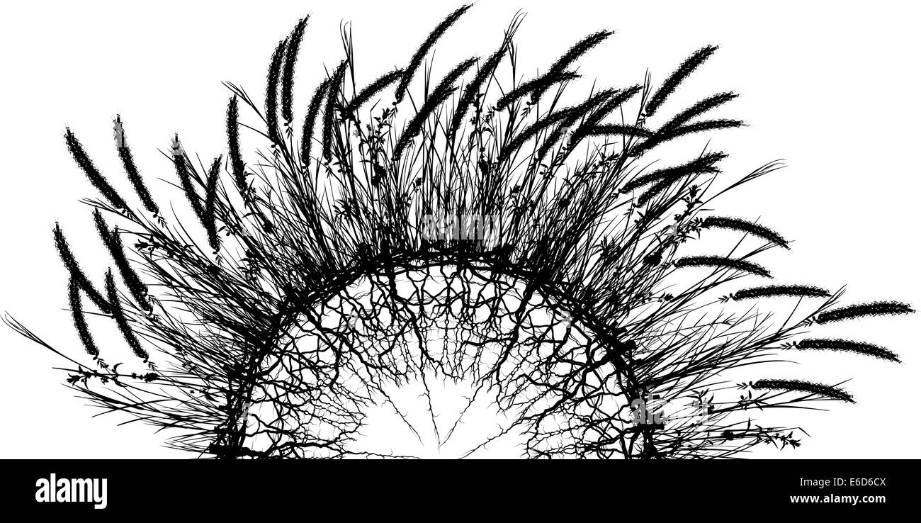 Bearbeitbares Vektor Silhouette einer halbkreisförmigen Kugel Gras und Wurzeln Stock Vektor