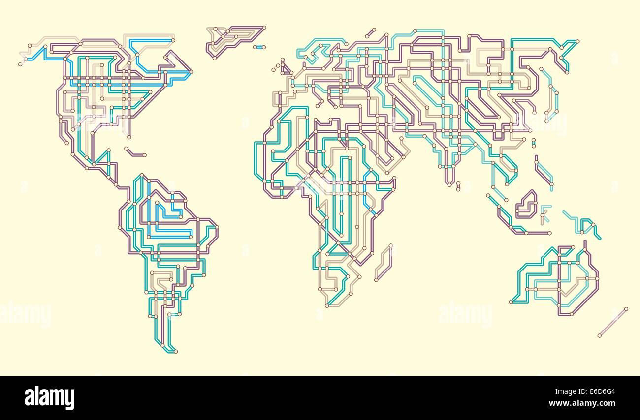 Bearbeitbares Vektor-Illustration der Welt im Stil einer u-Bahn Karte Stock Vektor