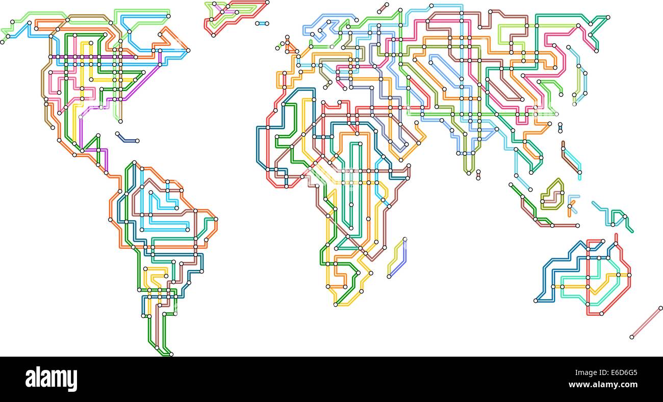 Bearbeitbares Vektor-Illustration der Welt im Stil einer u-Bahn Karte Stock Vektor