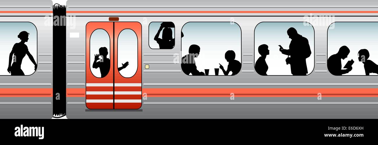 Bearbeitbares Vektor-Illustration der Passagiere in einem Zug Stock Vektor