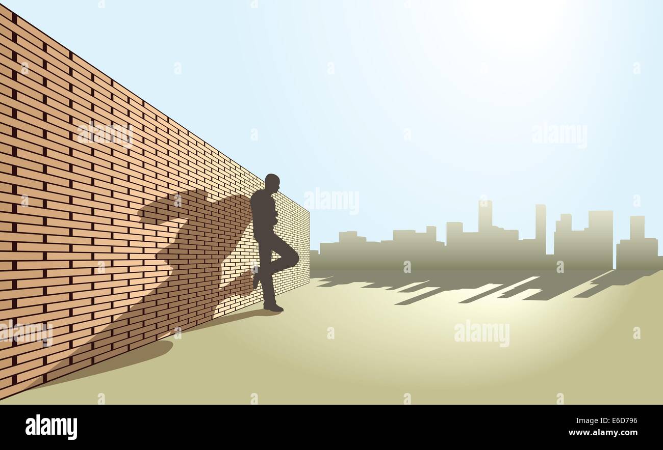 Bearbeitbares Vektor-Illustration eines Mannes an eine Wand gelehnt Stock Vektor