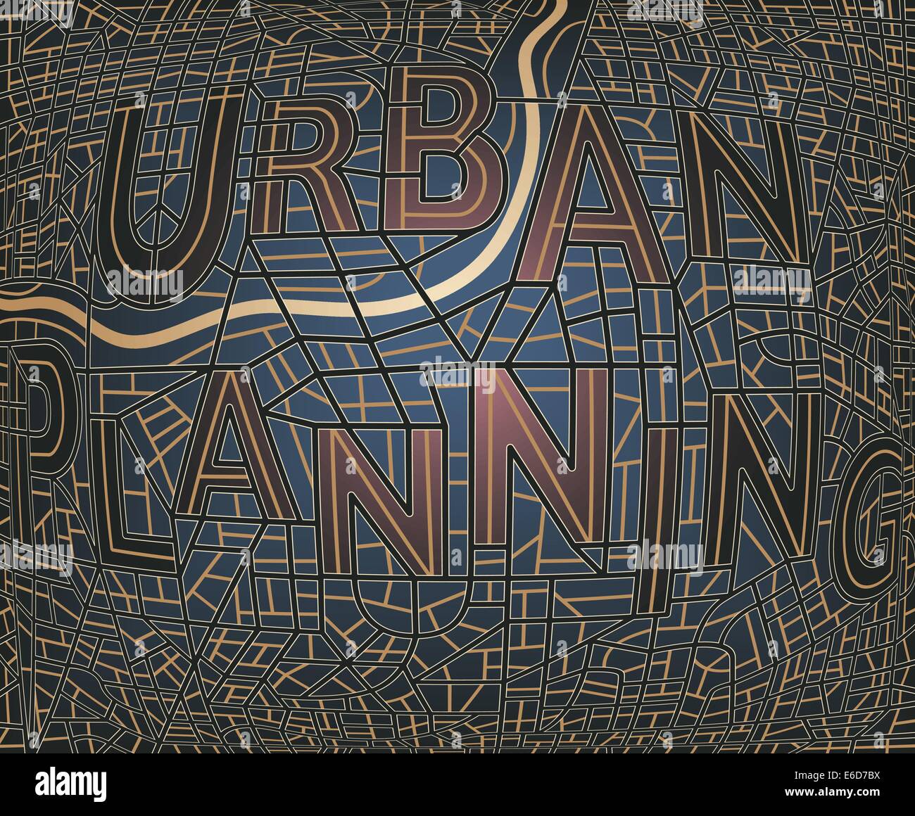 Bearbeitbare Vektorkarte einer generischen Stadt mit Straßen, die Rechtschreibung der Wörter "Urban-Plan" Stock Vektor