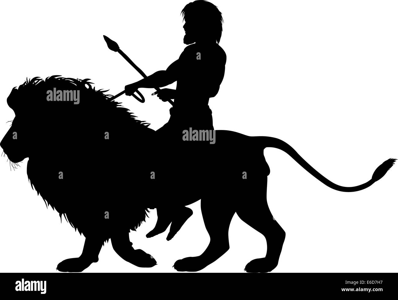 Bearbeitbares Vektor Silhouette eines Mannes Reiten auf einem männlichen Löwen mit Figuren als separate Objekte Stock Vektor