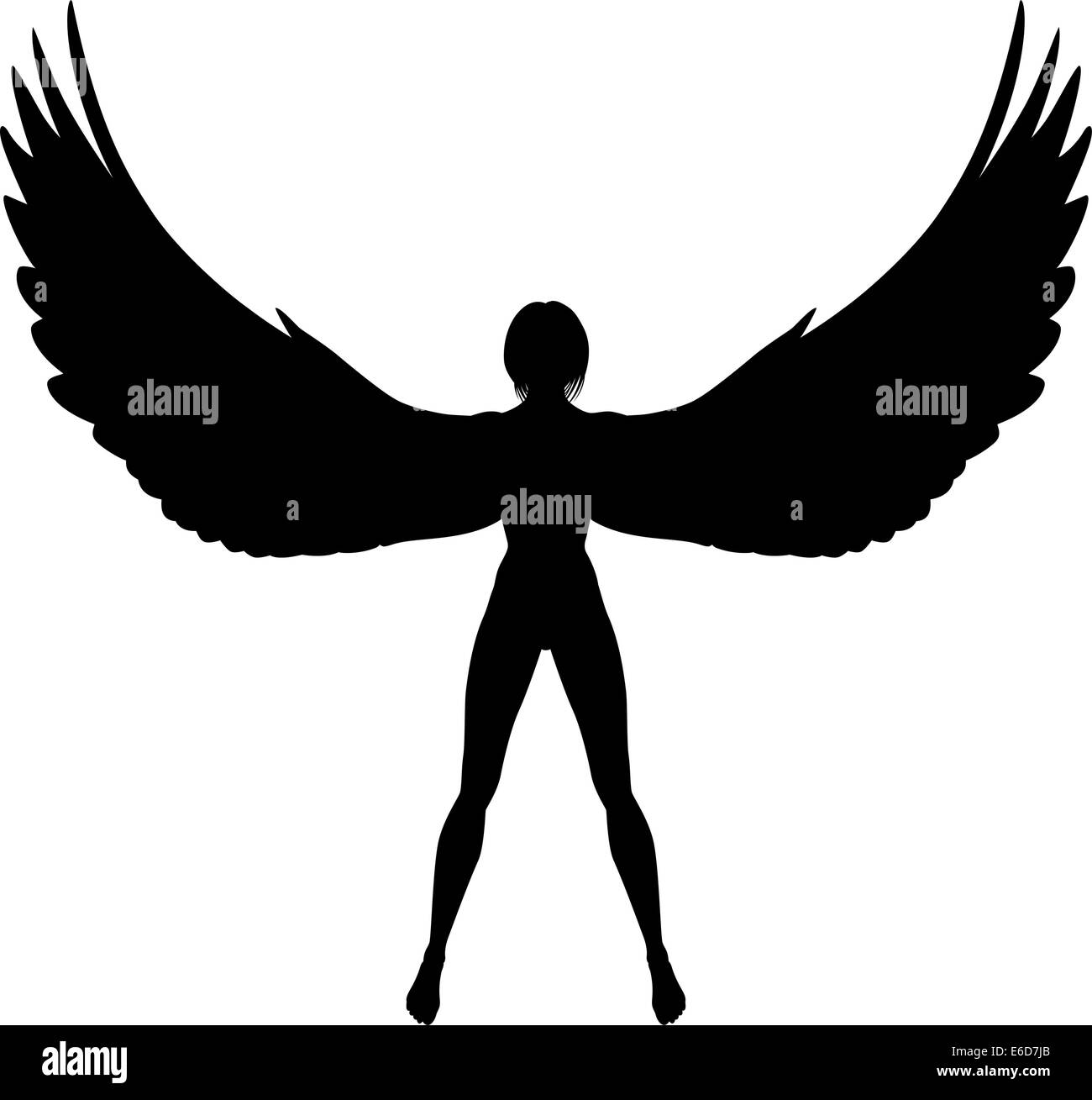 Bearbeitbares Vektor Silhouette einer Frau oder Engel mit Flügeln Stock Vektor