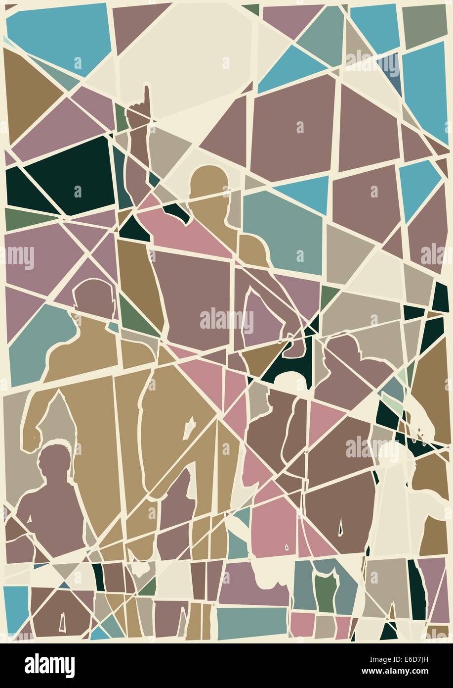 Editierbare Vektorgrafik buntes Mosaik eines Mannes feiert ein Rennen zu gewinnen Stock Vektor