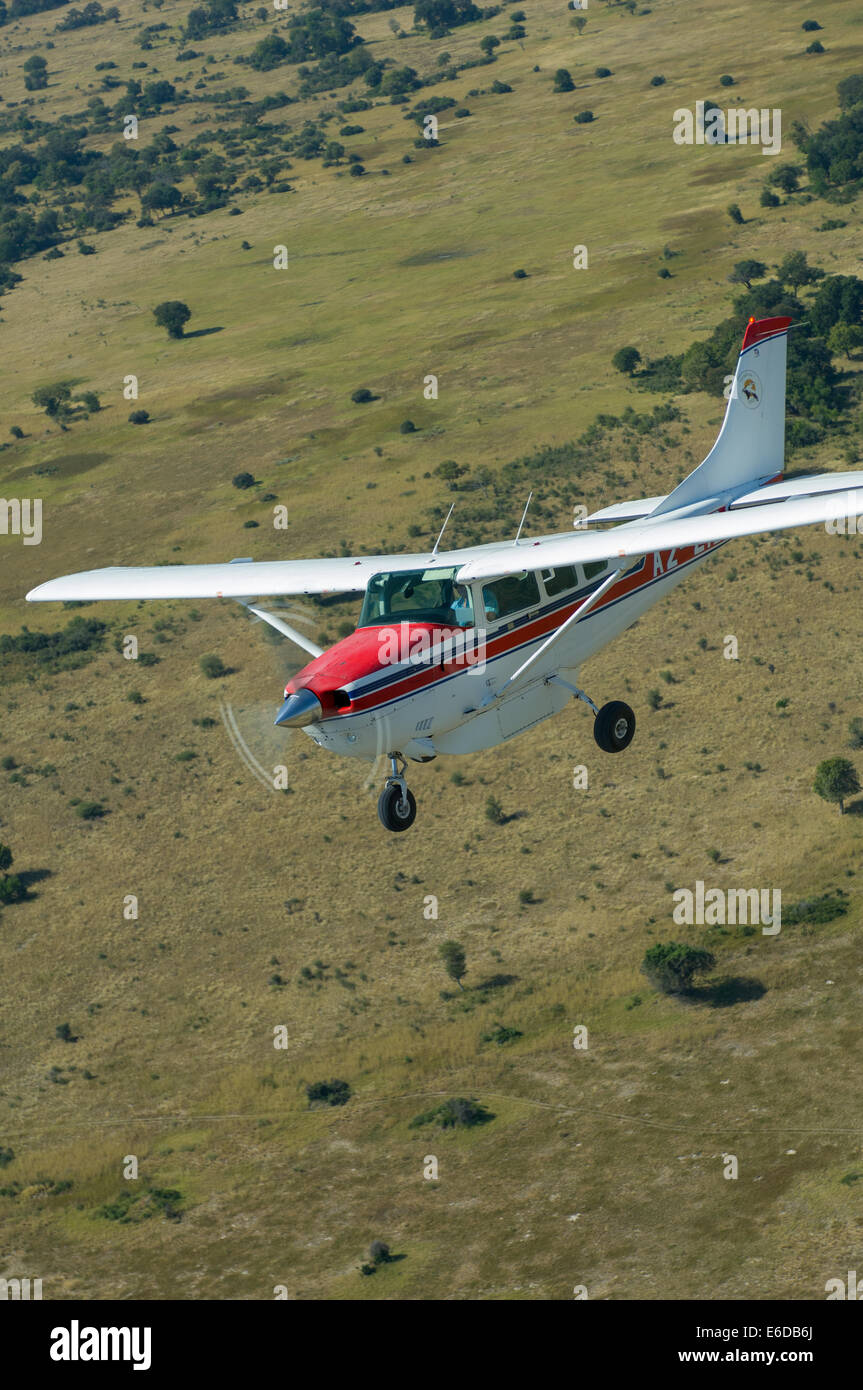 Kleinen festen Tragflächen Safari Flugzeug Flug über das Okavango Delta, Botswana Stockfoto