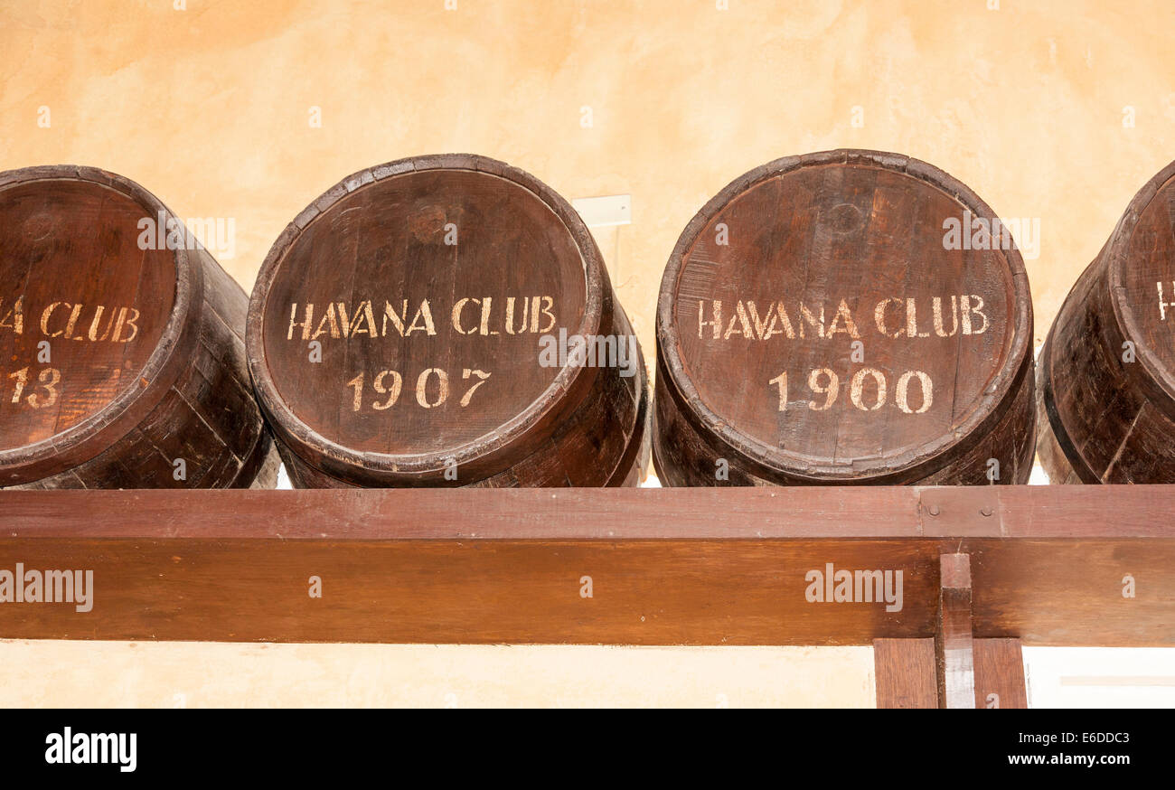 Eichenfässern für die Alterung der Havana Club Rum, Museo del Ron (Museum von Rum), Brennereien Havana Club Rum, Havanna, Kuba Stockfoto