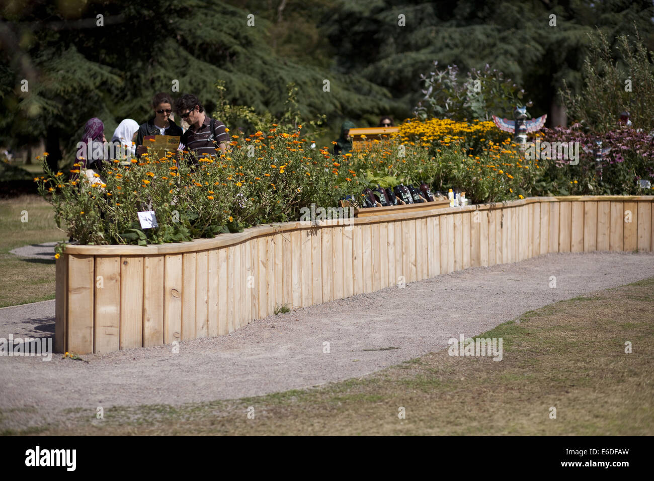13. August 2014 - London, UK - Kew Gardens - Plantasia Sommerfest. Menschen, Pflanzen, die eine Heilung Riesen bilden zu bewundern... Die Kew Gardens Summer Festival bietet eine fantastische Welt der botanische Wunder, spektakuläre Gartenbau Displays und Sinneserfahrungen, Augen, Ohren und sogar Zehen, Kew Gardens, London, UK zu begeistern. (Kredit-Bild: © Veronika Lukasova/ZUMA Draht) Stockfoto