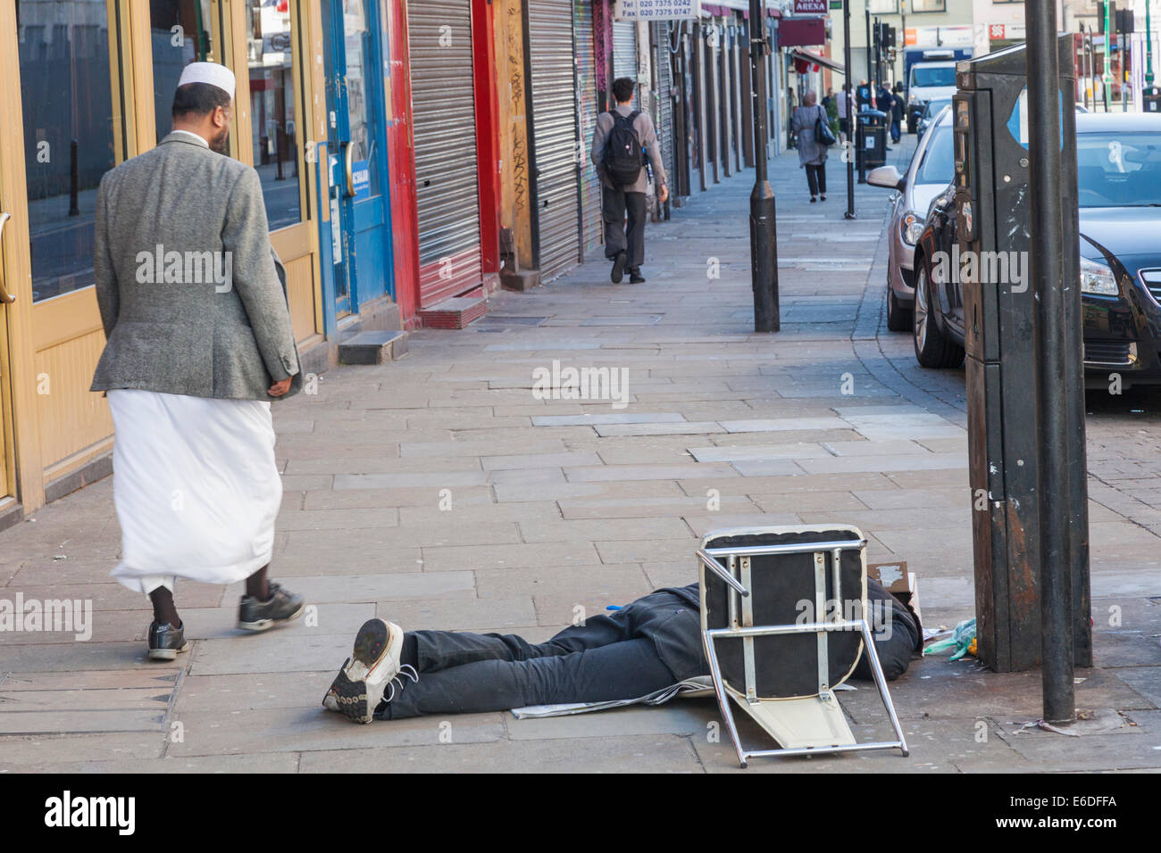 England, London, Tower Hamlets, Brick Lane, Obdachloser schlafen rau Stockfoto