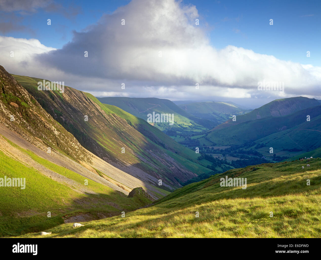 Blick vom Bwlch y Groes in Richtung Dinas Mawddwy Gwynedd Wales UK Stockfoto