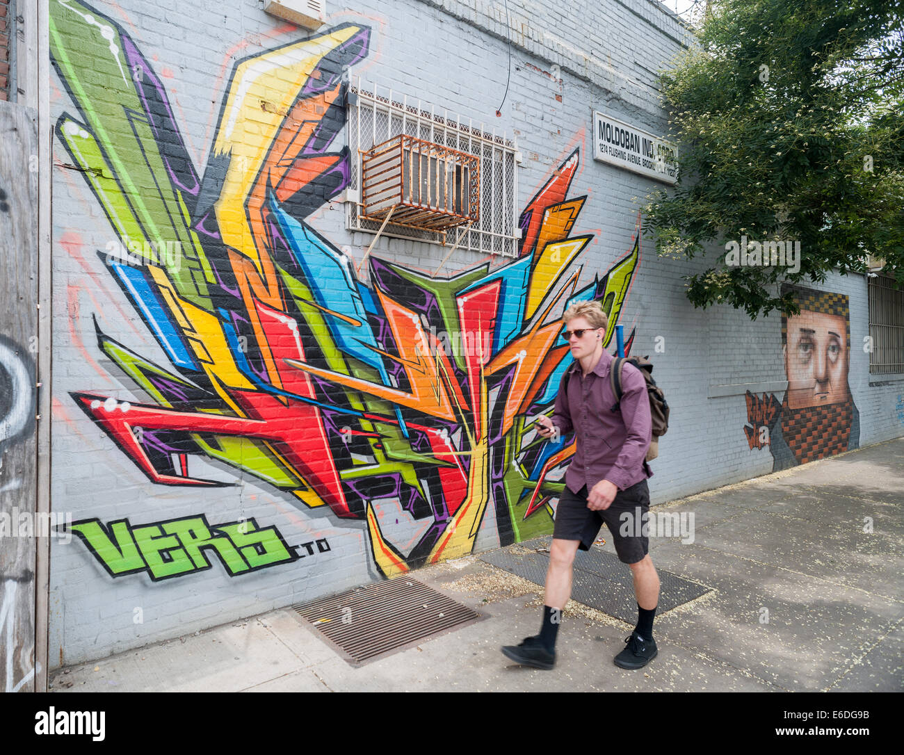 Wandgemälde zieren die Wände im Stadtteil Bushwick, Brooklyn in New York Stockfoto