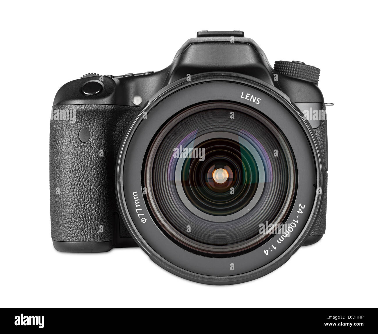 DSLR-Kamera mit Zoom-Objektiv montiert Stockfoto