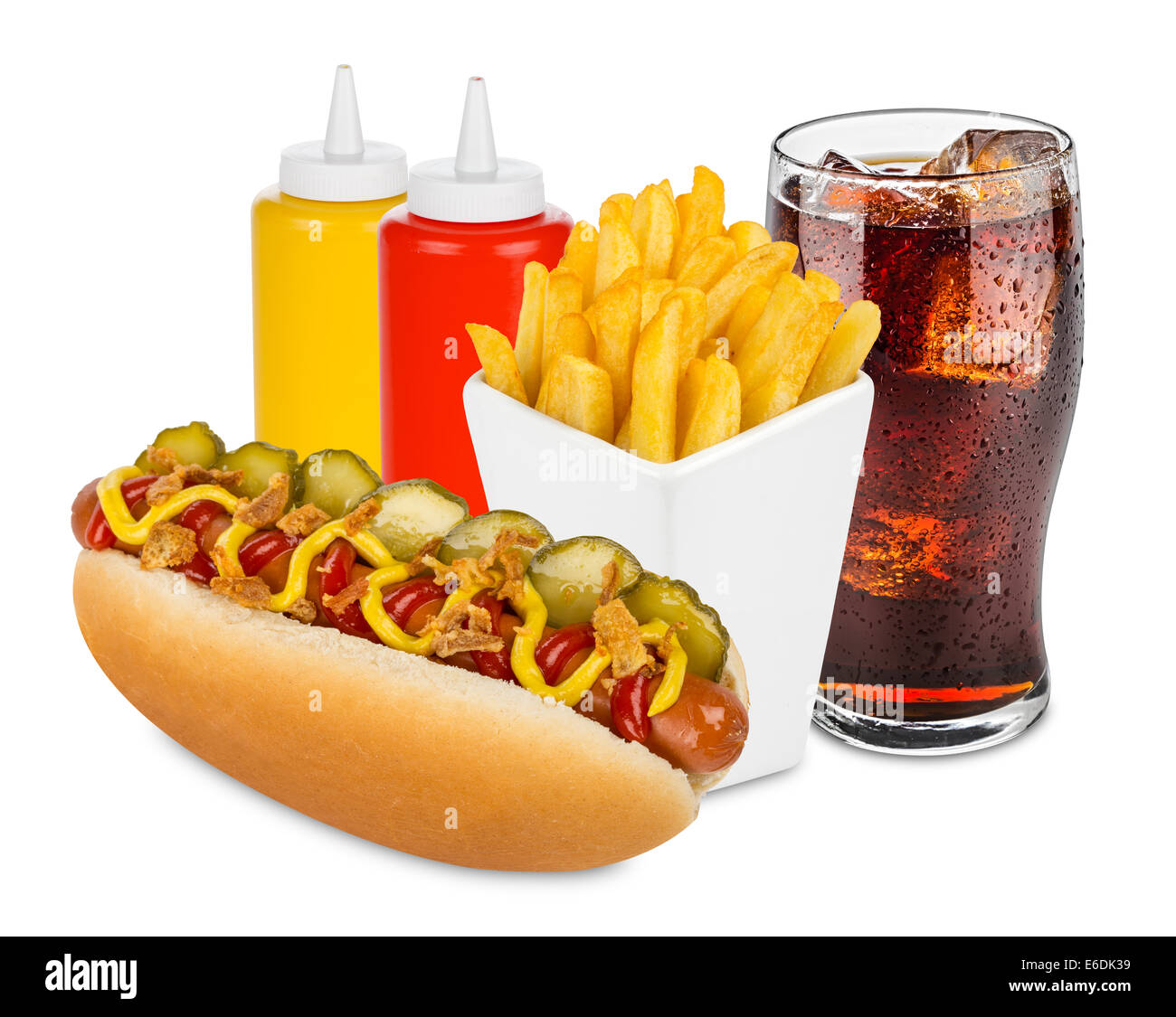 Hot-Dog-Menü mit Pommes Frites und cola Stockfoto