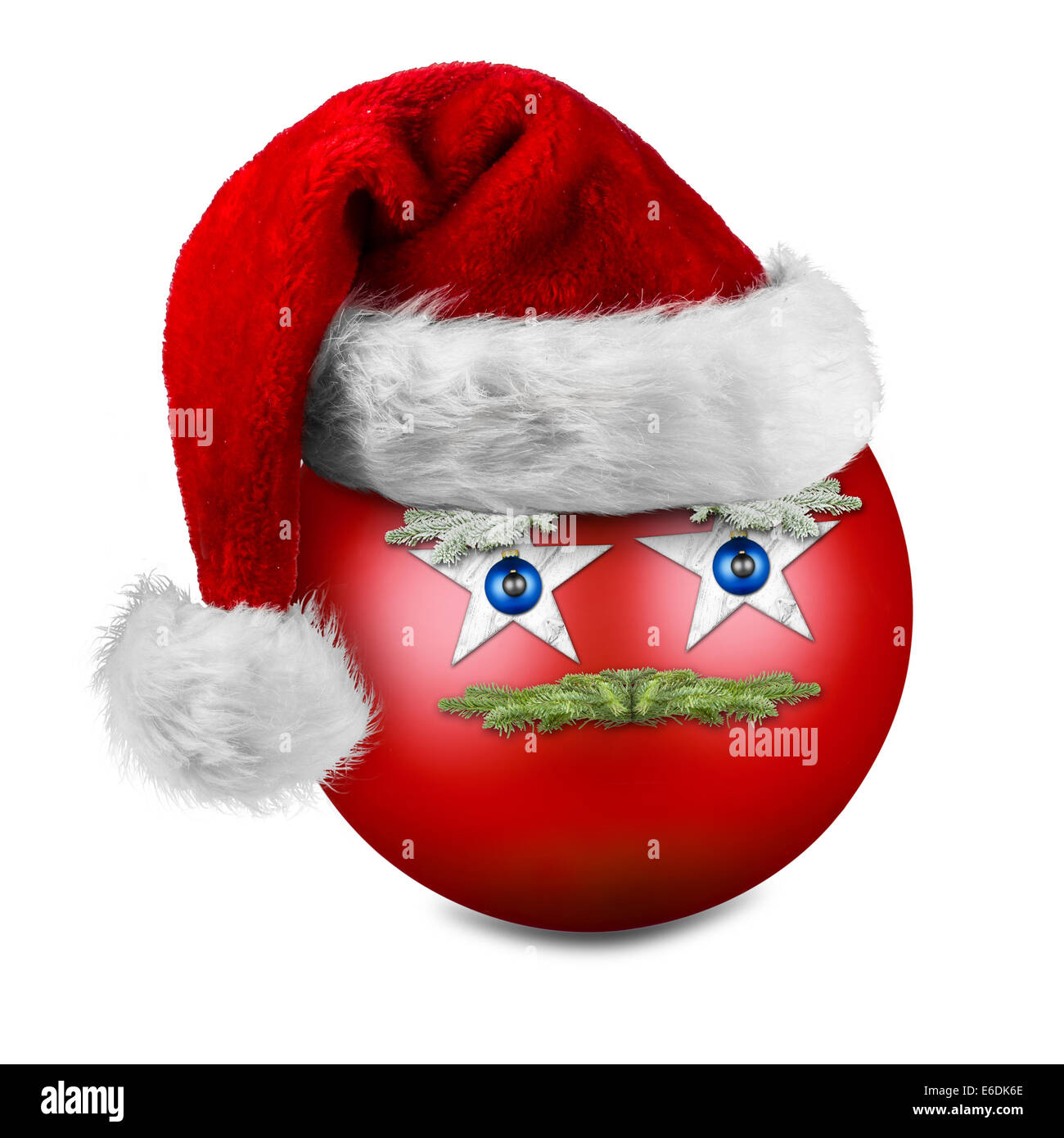 lustige Weihnachts-Ball mit Weihnachtsmütze Stockfoto