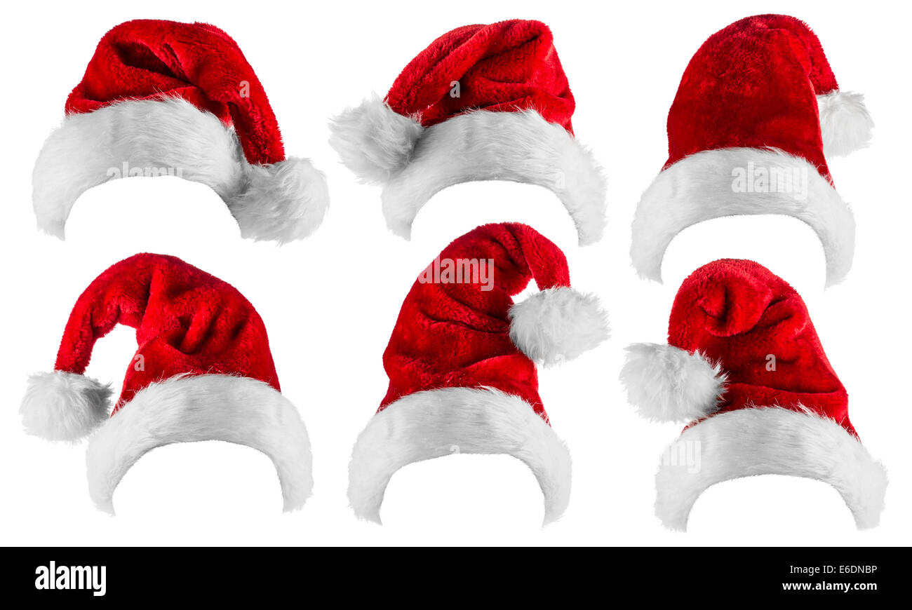 Santa Hüte isoliert auf weißem Hintergrund Stockfoto