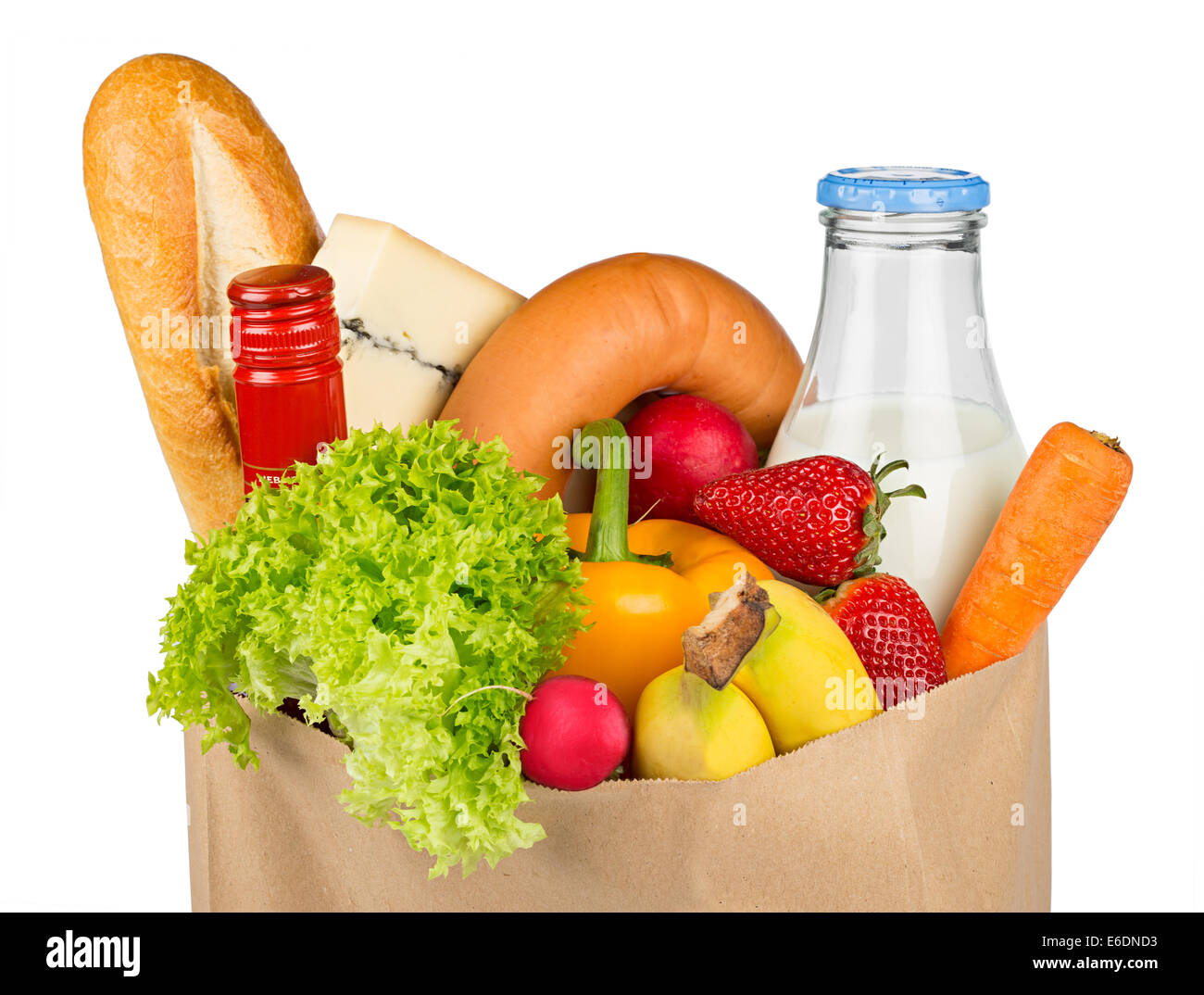 Einkaufstasche mit Lebensmitteln gefüllt Stockfoto