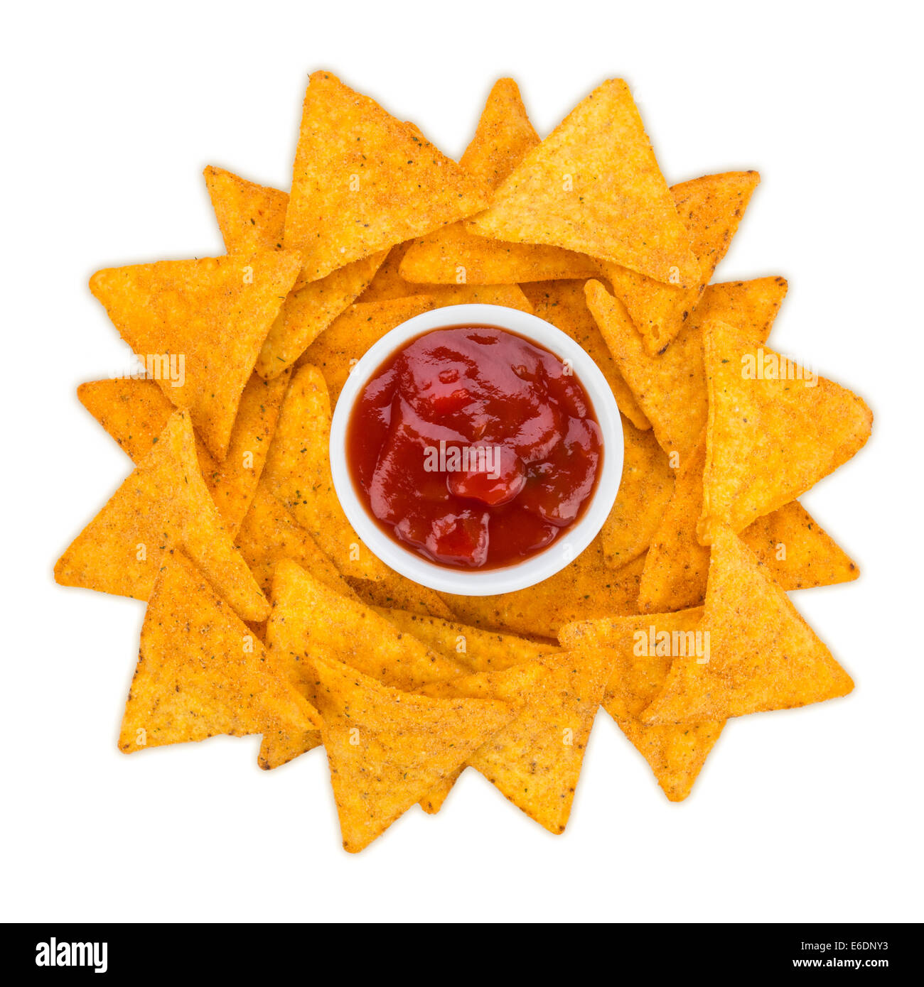 Sonne aus Tortilla Chips Mit dip Stockfoto