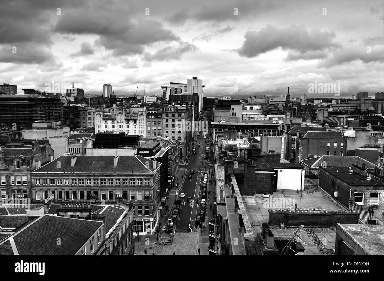 Ein Blick auf das Stadtzentrum von Glasgow von oben Stockfoto