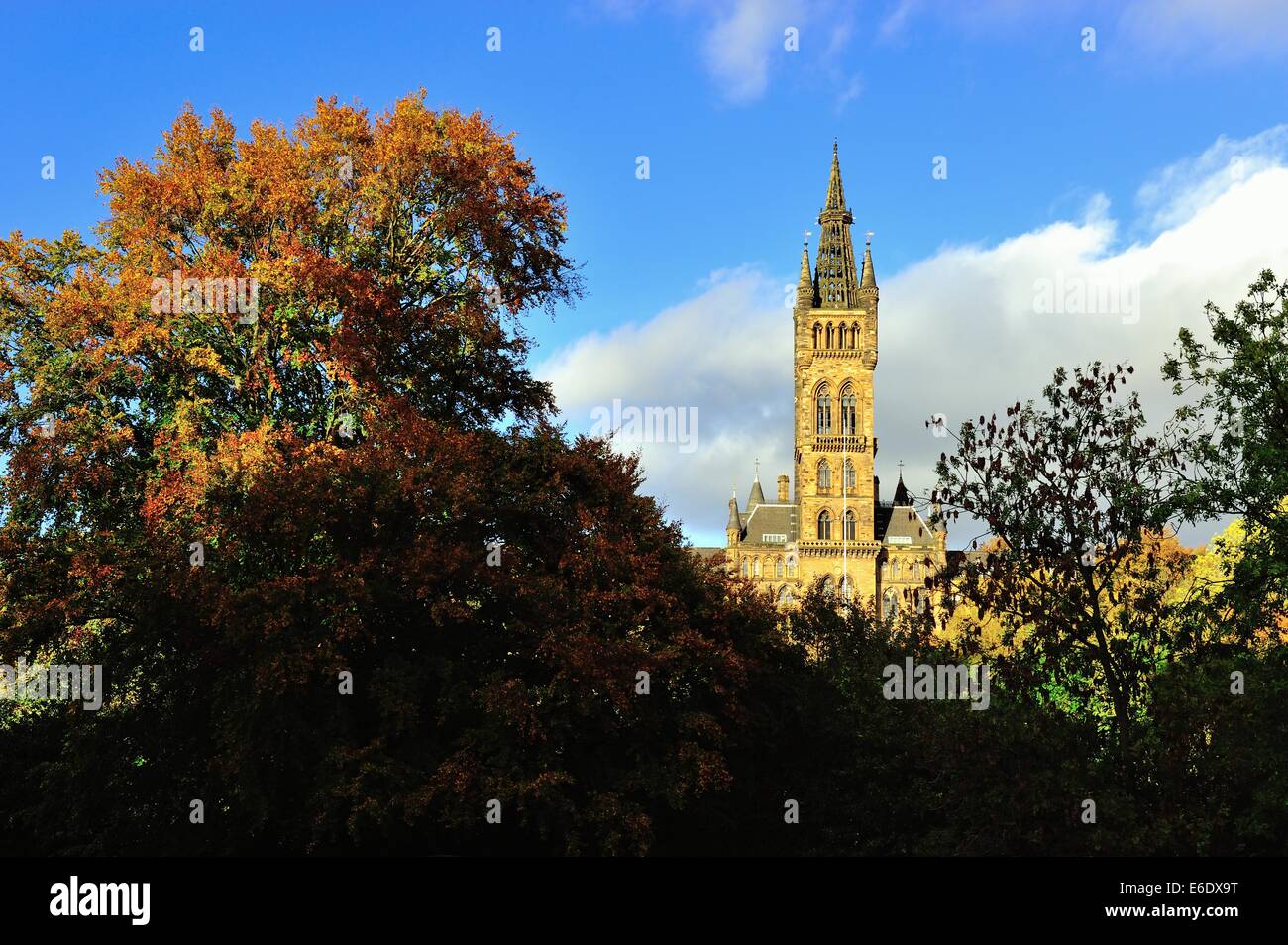 Universität Glasgow in Herbstsonne getaucht Stockfoto