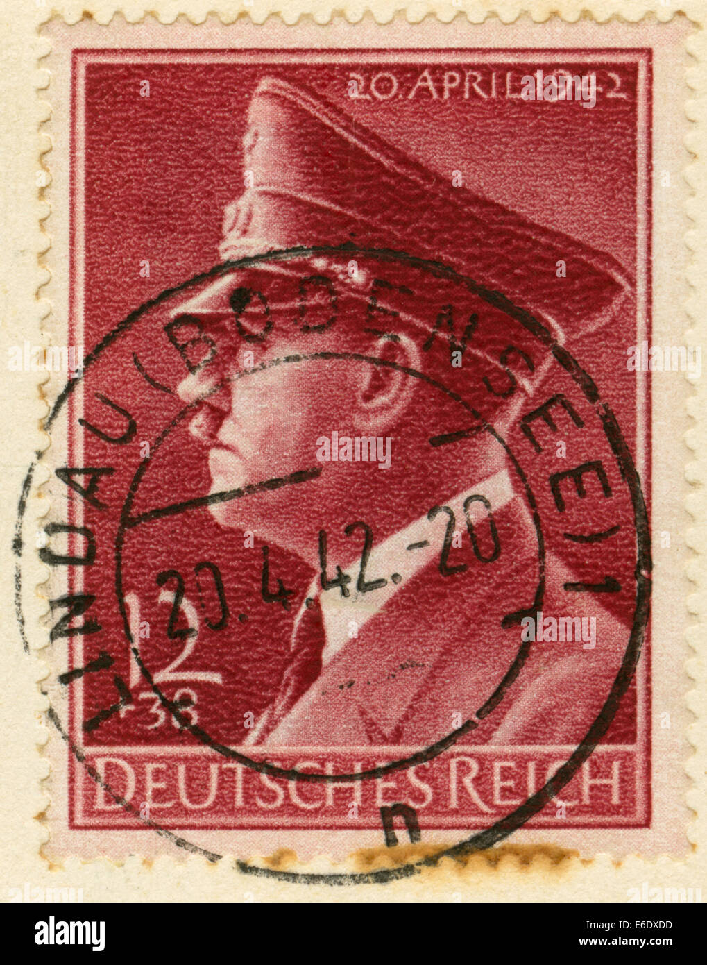 Adolf Hitler-Porträt auf Deutsche Briefmarke, 1942 Stockfoto