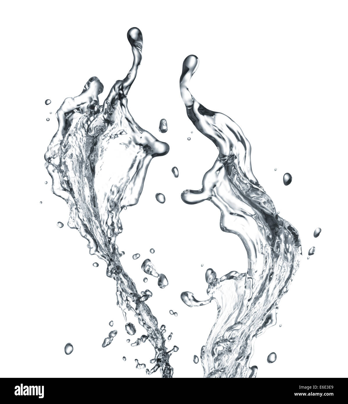 Wasser oder Flüssigkeit Spritzen vor weißem Hintergrund Stockfoto