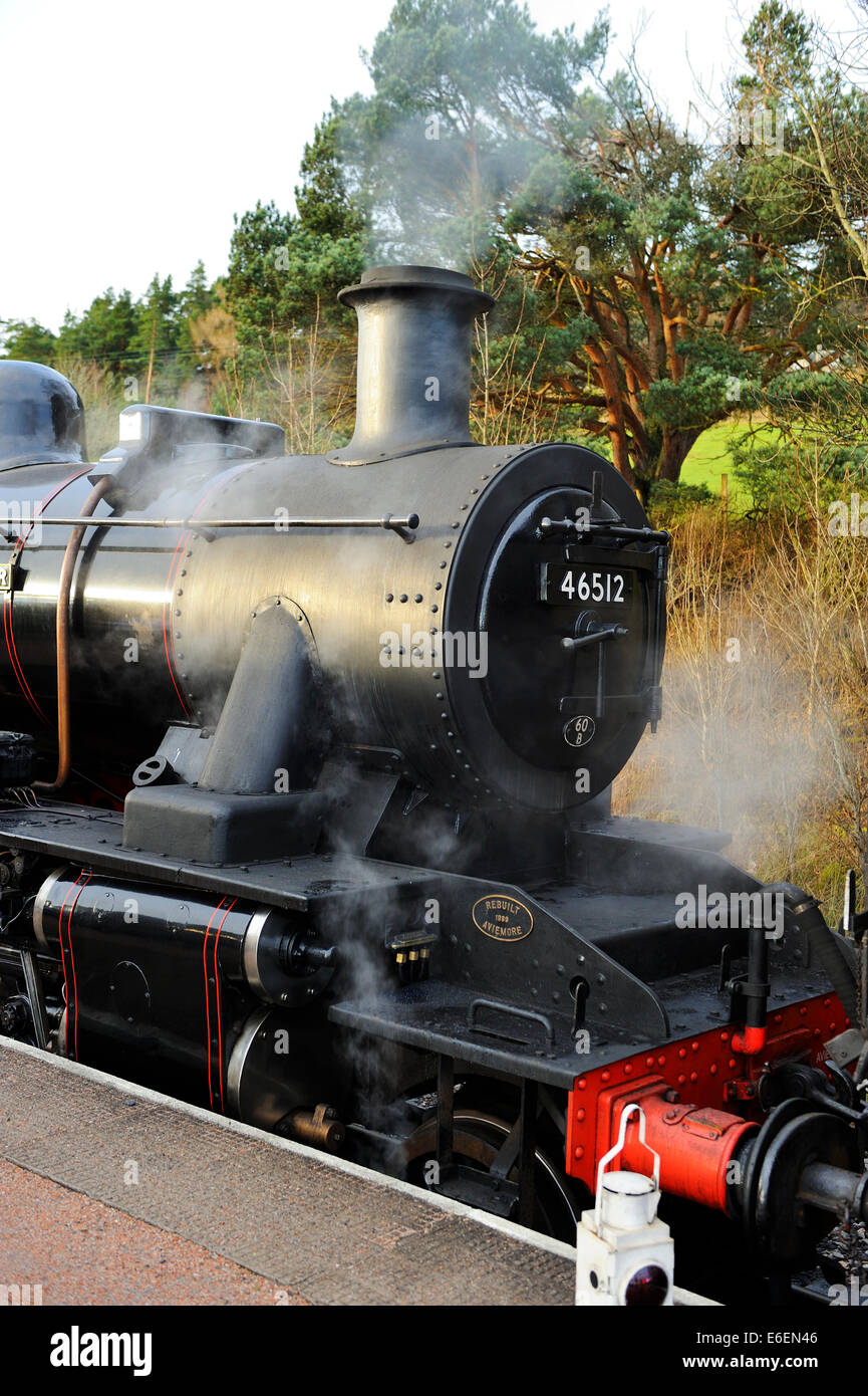 Dampf-Lok "E V Cooper Engineer" auf der Strathspey Steam Railway in Nethy Bridge, Schottland Stockfoto