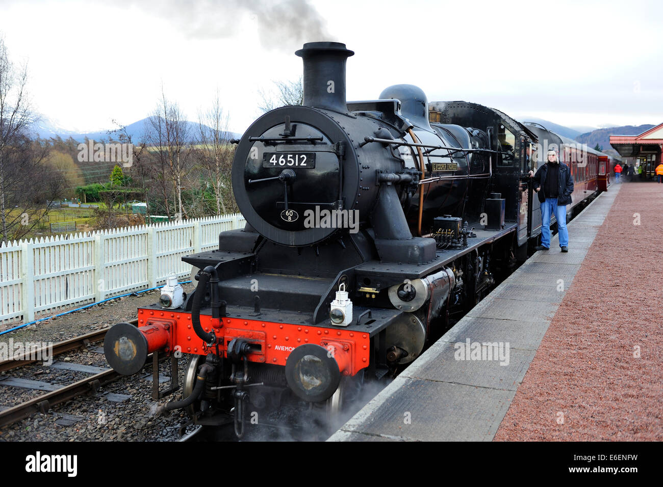 Dampf-Lok "E V Cooper Engineer" auf der Strathspey Steam Railway in Nethy Bridge, Schottland Stockfoto